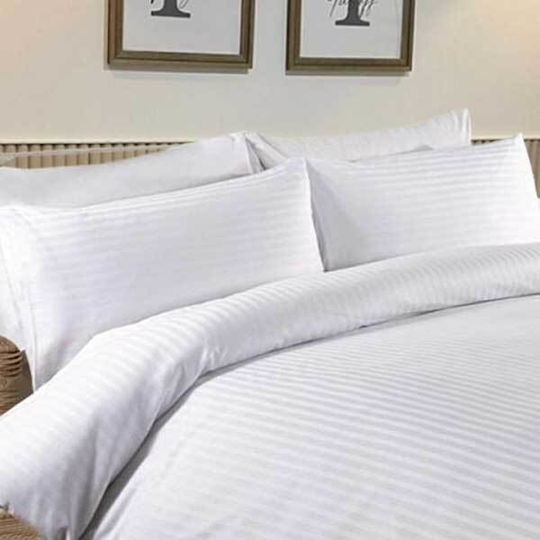 Hotel Sheets Set Single Cotton Sateen White Striped