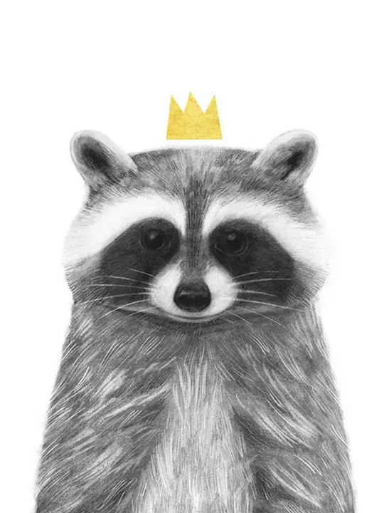 Παιδικό Κάδρο Queen Racoon με Μαύρη Κορνίζα από Ξύλο 40x50εκ.
