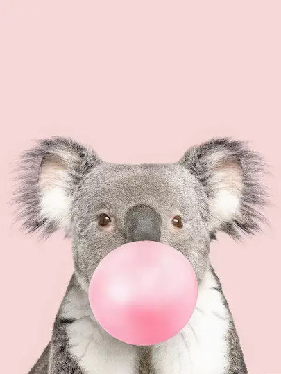 Kids Wall Art Koala With Pink Bubble With Black Frame Wooden 40x50cm