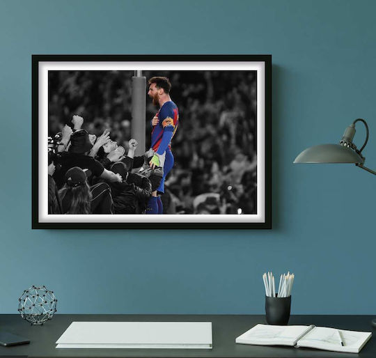 Poster Messi Barca Sc037 40cm x 50cm Premium Schwarzer Hölzener Rahmen