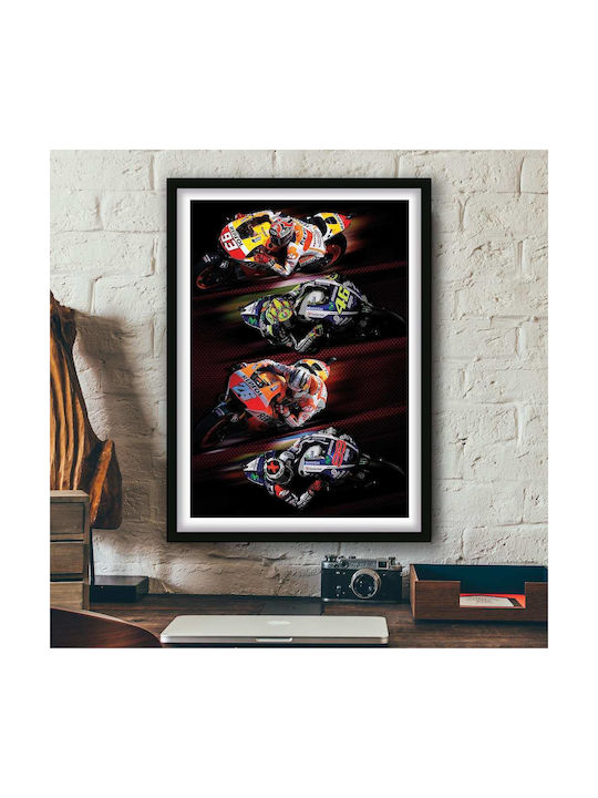 Poster MotoGP Márquez Rossi Pedrosa Lorenzo GP004 40cm X 50cm Premium Black Wooden Frame