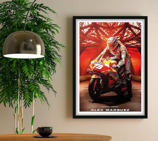Poster MotoGP Alex Marquez GP014 40cm X 50cm Premium Black Wooden Frame
