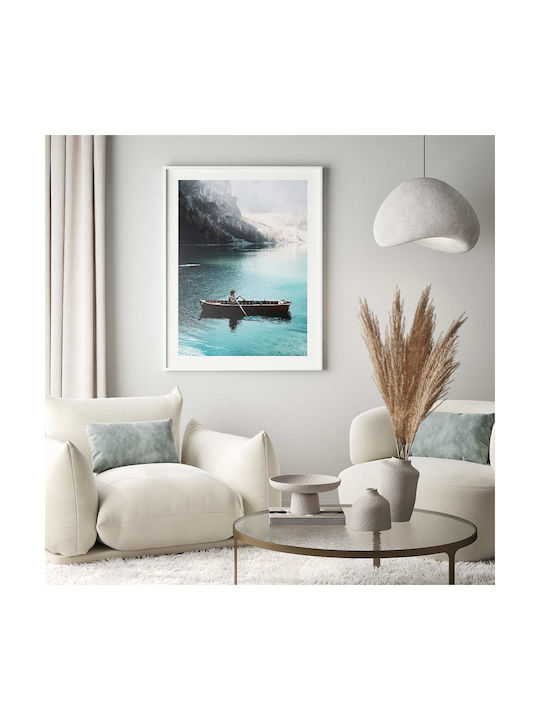 Poster Boat On River Pst25110 40cm X 50cm Premium Black Wooden Frame