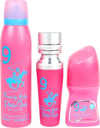 Set Beverly Hills Polo Club No 9 Eau De Parfum Women 50 Ml + No 9 Anti-perspirant Deodorant Roll-on Women 50 Ml + 1982 Sport 9 Freshness Body Spray 150 Ml