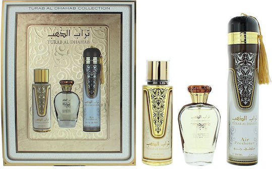 Set Ard Al Zaafaran Turab Al Dhahab Eau De Parfum Women 100 Ml + Turab Al Dhahab Deodorant Spray Men 250 Ml + Turab Al Dhahab Room Spray 300 Ml