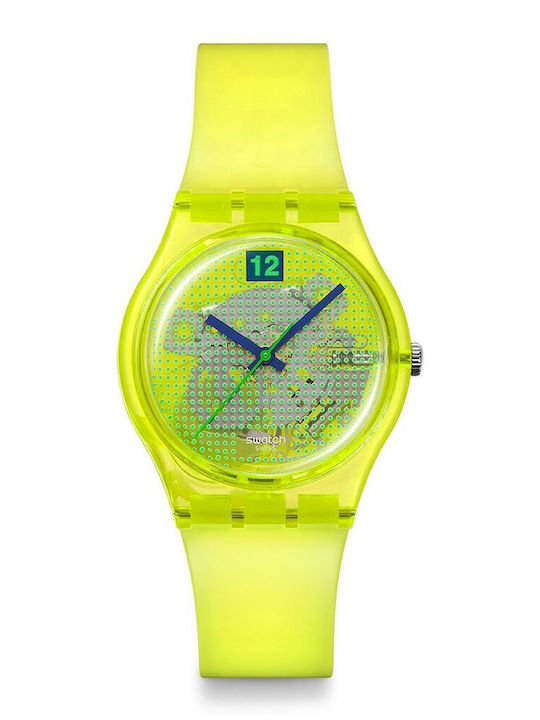 Swatch Men's Battery Watch with Yellow Rubber Strap