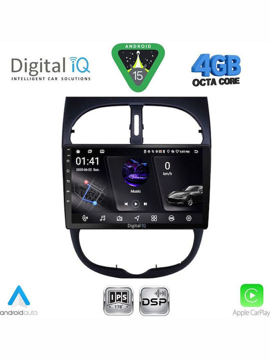 Digital IQ Car Audio System for Peugeot 206 1998-2006 Bluetooth USB WiFi GPS Apple CarPlay Android Auto with 9" Touch Screen
