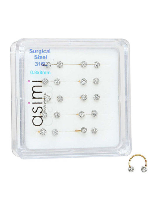 Asimi Body Piercing Σκουλαρίκι Κρικάκι Μύτης από Επιχρυσωμένο Ατσάλι 8 x 2.9mm