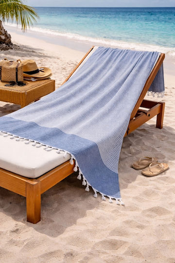 SteweHome Плажна Кърпа Парео Памучна Синя 170x90см