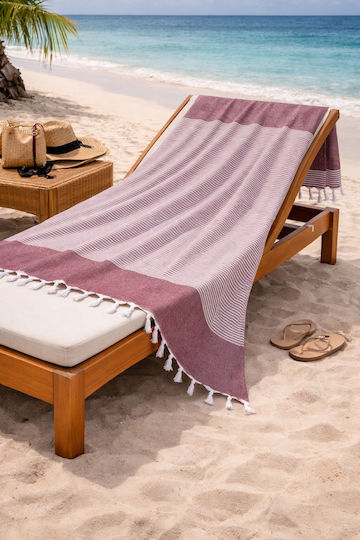 SteweHome Beach Towel Pareo Cotton Burgundy 170x90cm
