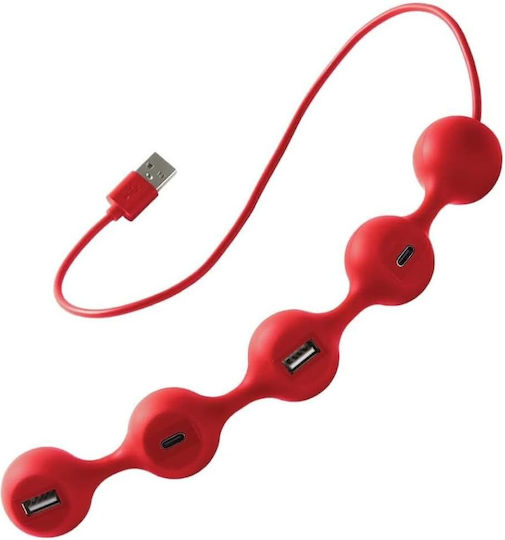 Lexon Peas 2 Hub 4 Θυρών USB 3.0 με σύνδεση USB-A Κόκκινο