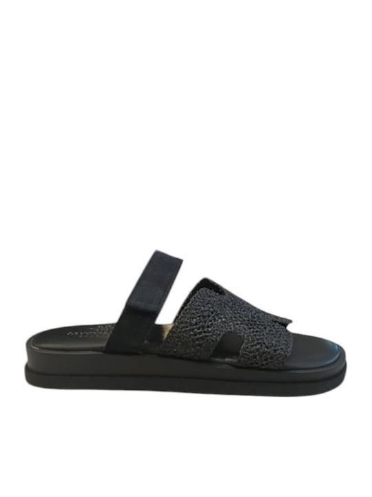 Leather Women's Flat Sandals Black