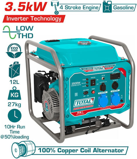 Total Inverter Gasoline Generator Four-Stroke with Manual Starter and Maximum Power 4.38kVA