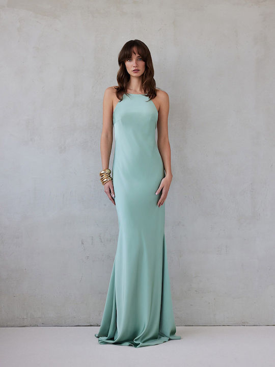 Maxi Dress for Wedding and Christening Satin Turquoise