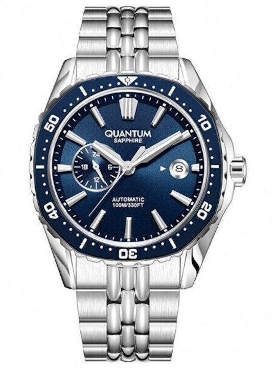 Quantum Ανδρικό Ρολόι 40mm Αυτόματο με Ασημί Μεταλλικό Μπρασελέ