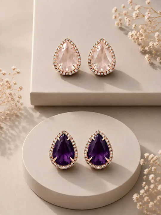 The Gem Stories Gold Plated Silver Stud Earrings with Purple Stones