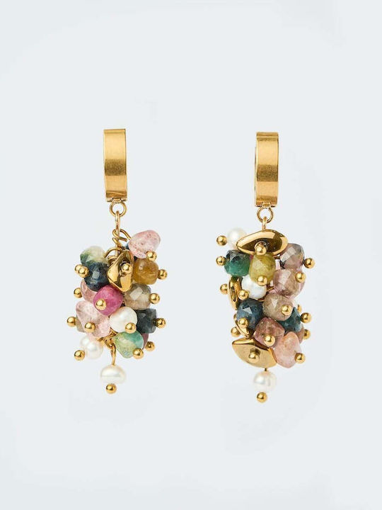 The Gem Stories Gold Plated Steel Hoop Earrings with Stones
