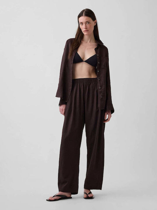 Damen Leinenhose mit Gummiband Terra Braun