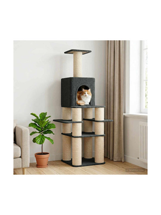vidaXL Дърво за Котки Сиво 81.5x56x180см