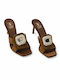 Suede Mules με Ψηλό Τακούνι σε Καφέ Χρώμα