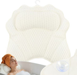 Relaxing Bathtub Pillow 6 Anti-slip Suction Cups Neck Support Headrest Design Ergonomic Easy Drying Washable Hanging Hook Dimensions 43 X 40 Cm Polyester Material White