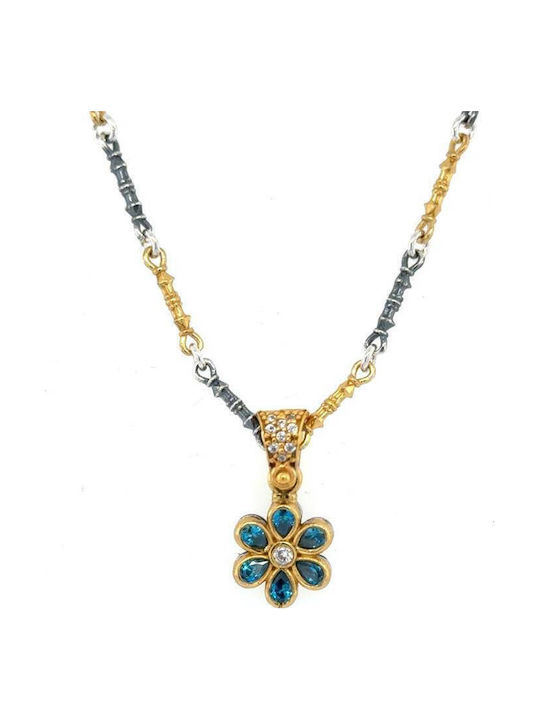 Dimitrios Exclusive Necklace with Flower Design in Silver with Turquoise Zircon