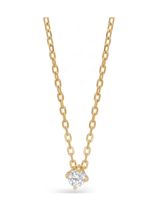 Kiriakos Gofas Solitaire Necklace Made of Gold Plated Silver with Diamond