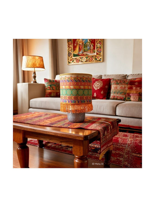 Oxygen Ceramic Table Lamp for E27 Fitting with Multicolour Shade