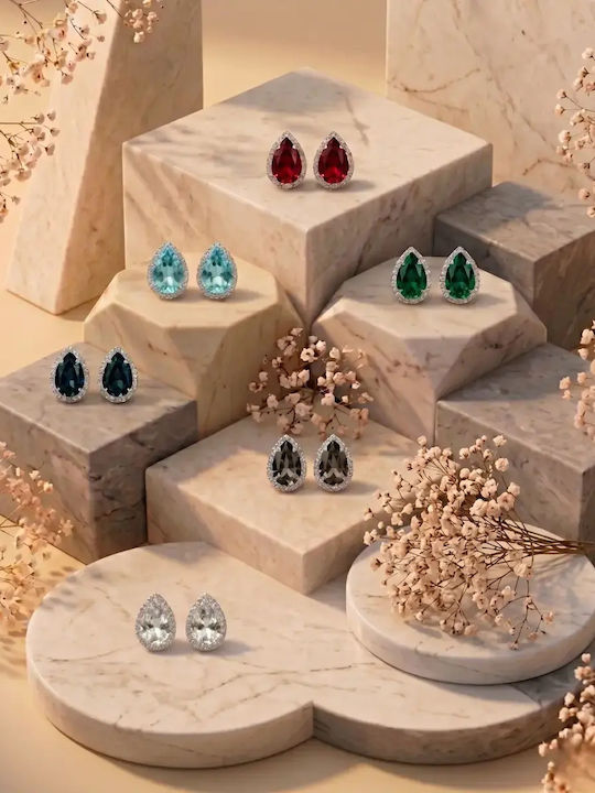 The Gem Stories Silver Stud Earrings with Beige Stones