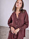 Celestino Damenhemden Monochrom Leinen Loose Fit Burgundisch