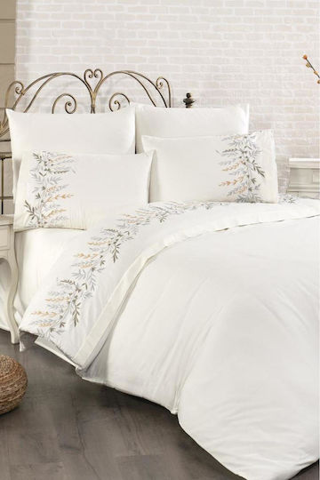SteweHome Cotton Duvet Cover Set 200x220cm Double With 2 Pillowcases Cream