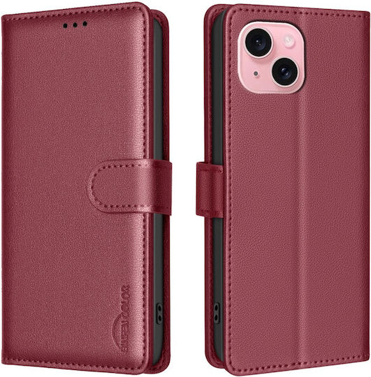 Binfen Book Piele Artificială / Silicon Roșu iPhone 15