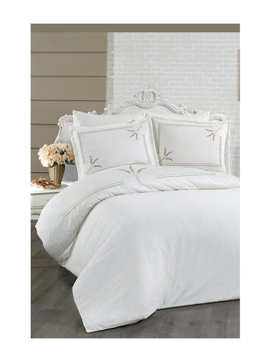 SteweHome Σετ Παπλωματοθήκη Βαμβακερή 200x220cm Διπλή με 2 Μαξιλαροθήκες Κρεμ