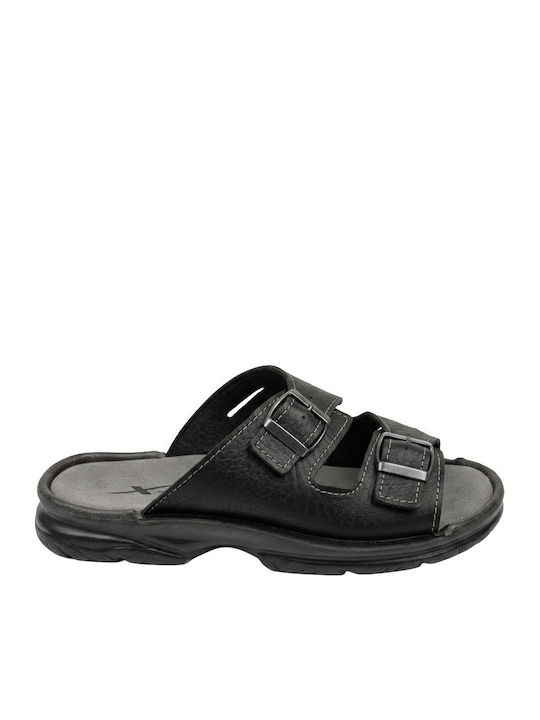Leather Men's Sandals in Black Colour A03-mavro
