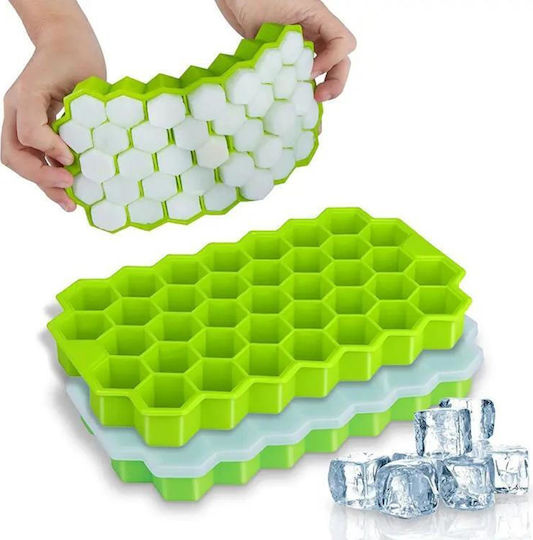 LsCook Ice Cube Mold Round Silicone with Lid Green VY301E
