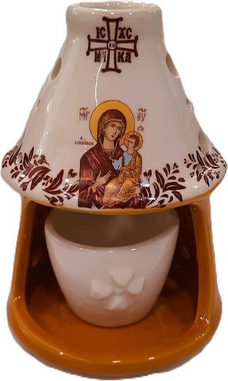 Vigil Oil Lamp Clay Lighthouse Two-Tone White Yellow Panagia Height 17 Diameter 12