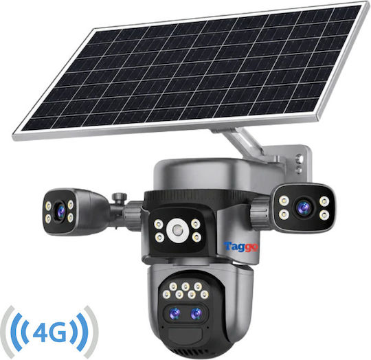 Taggo TAG621-SOLAR-4G-10X-12MP-GREY-1PANOU Cameră Supraveghere IP Quad 4G 12MP Impermeabilă cu Baterie cu Comunicare Bidirecțională și Obiectiv 4mm Gri