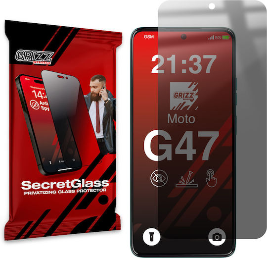 Grizzglass Secretglass Privacy Folie Protectie Ecran Sticlă Hibridă Compatibil Motorola Moto G47 Negru