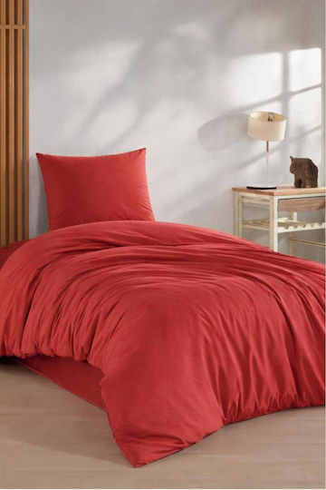 SteweHome Cotton Duvet Cover Set 160x220cm Single With Pillowcase Orange