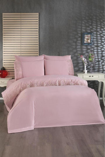 SteweHome Duvet Cover Set 200x220cm Double With 4 Pillowcases Pink