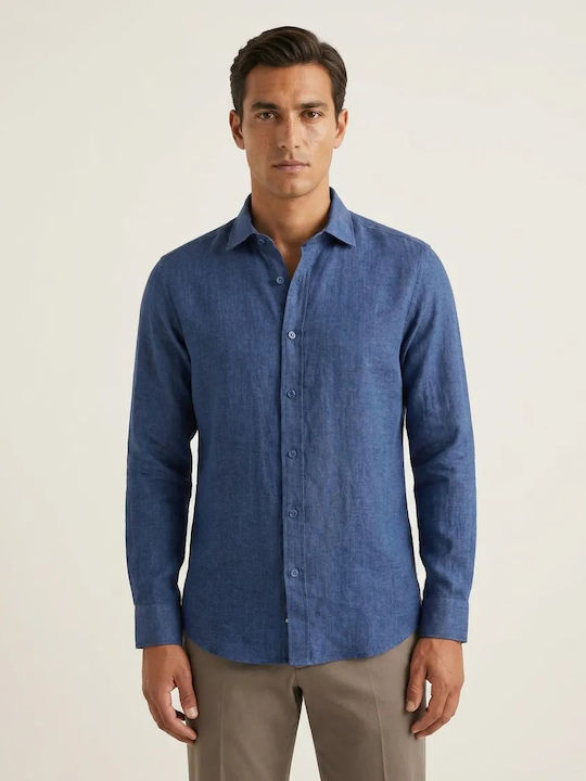 Gianni Lupo Long Sleeve Linen Shirt Blue