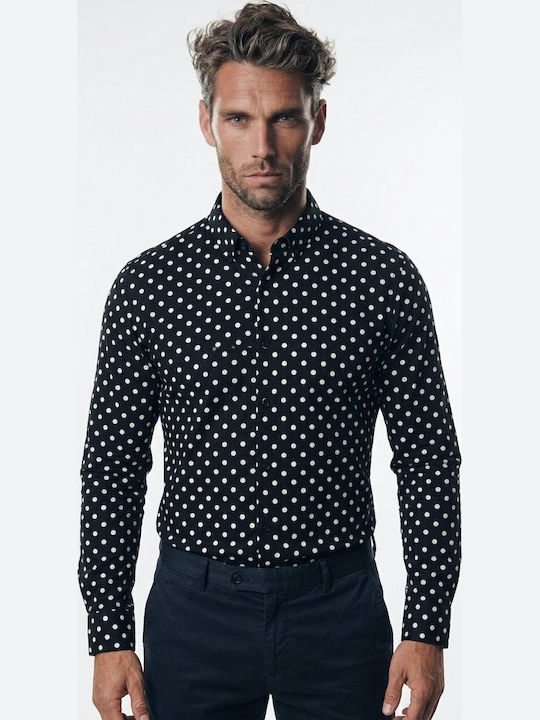 Langärmeliges Polka Dot Hemd Schwarz