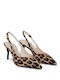 Leather Pointed Toe Heels with Strap and High Heel Animal Print Multicolour