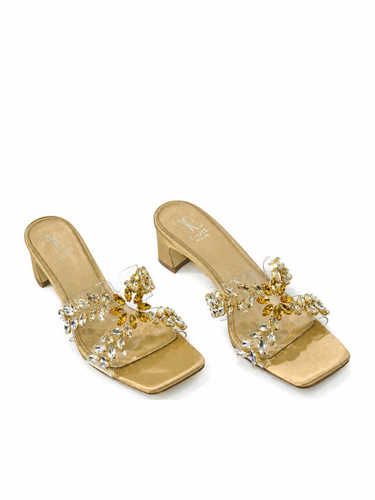Flat Σατέν Mules σε Χρυσό Χρώμα