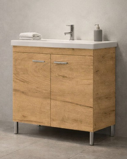 Savvopoulos Argo 80 Πάγκος με Νιπτήρα με Φως Μ80xΒ45xΥ82cm Light Hickory