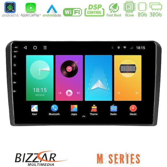 Bizzar Auto-Audiosystem für Audi A3 2003-2012 Bluetooth USB Eingebautes Wi-Fi GPS Apple CarPlay Android Auto mit Touchscreen 9 Zoll