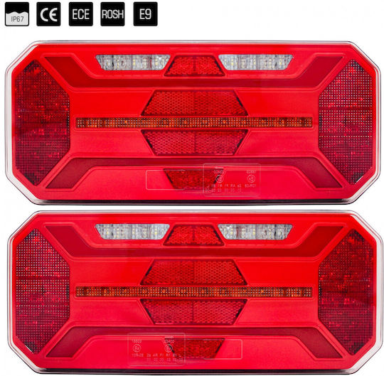 Set Left + Right Multifunctional Led Tail Lights Running Neon Indicator Effect 12v 24v 305mm X 131mm X 60mm