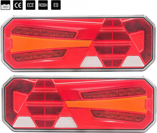 Set Left + Right Multifunctional Led Tail Lights Running Neon Indicator Effect 12v 24v 350mm X 131mm X 35mm