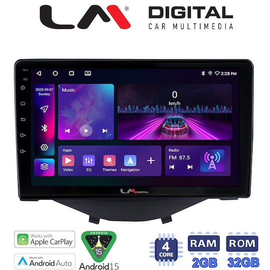 LM Digital Car Audio System for Peugeot 107 Toyota Aygo Citroen C1 2014>2021 Bluetooth USB Wi-Fi GPS Apple CarPlay Android Auto