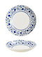 Ready Lavis Blue Deep Serving Plate Made of Porcelain White with Diameter 25cm